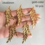 50 Metal Leaves Charms 34x60mm DIY Earrings Necklace Findings