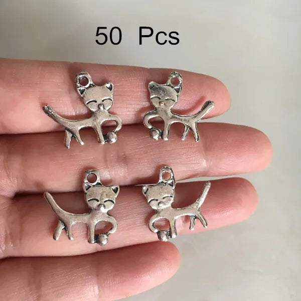 50pcs Antique Silver Cats Charms 18*20mm Jewelry Findings