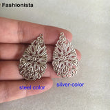 50 pcs Teardrop Shape Filigree Flower Charms, 22*38mm, Various Colors