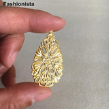 50 pcs Teardrop Shape Filigree Flower Charms, 22*38mm, Various Colors