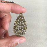 50 pcs Teardrop Shape Filigree Flower Charms, 22*38mm, Various Colors