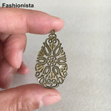 50 pcs Teardrop Shape Filigree Flower Charms, 22*38mm, Various Colors