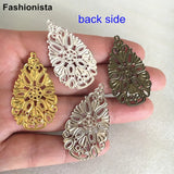 50 pcs Teardrop Shape Filigree Flower Charms, 22*38mm, Various Colors