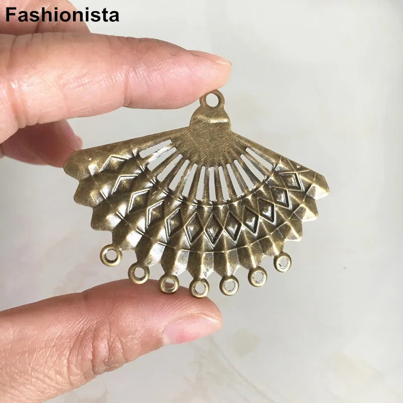 50 pcs Metal Stamping Fan Charm Connectors 57*44mm in Gold, Silver, Bronze