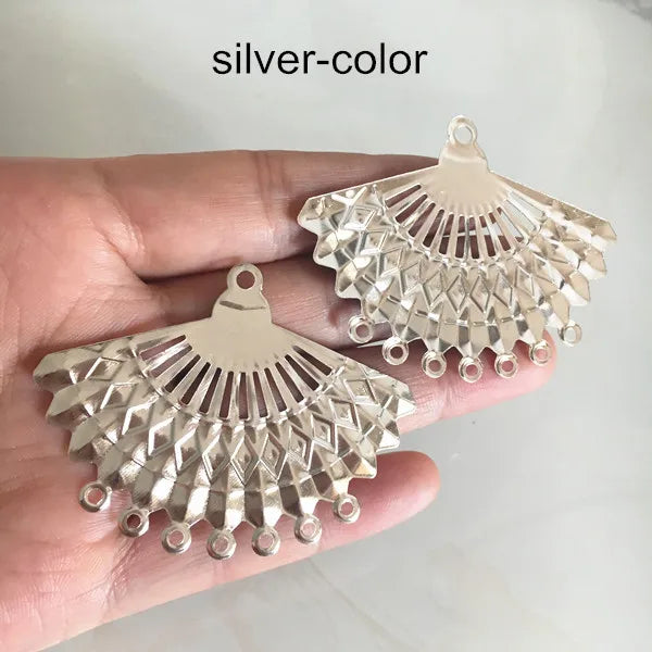 50 pcs Metal Stamping Fan Charm Connectors 57*44mm in Gold, Silver, Bronze