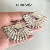 50 pcs Metal Stamping Fan Charm Connectors 57*44mm in Gold, Silver, Bronze