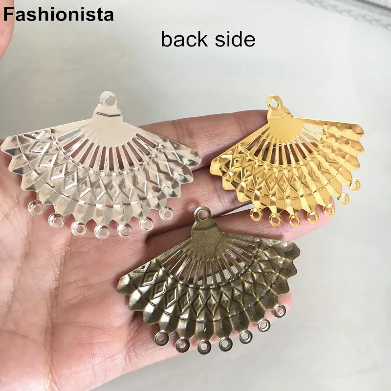 50 pcs Metal Stamping Fan Charm Connectors 57*44mm in Gold, Silver, Bronze