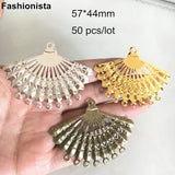50 pcs Metal Stamping Fan Charm Connectors 57*44mm in Gold, Silver, Bronze