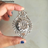 50 Metal Stamping Filigree Flower Pattern Jewelry Charms 46x66mm Large Pendant