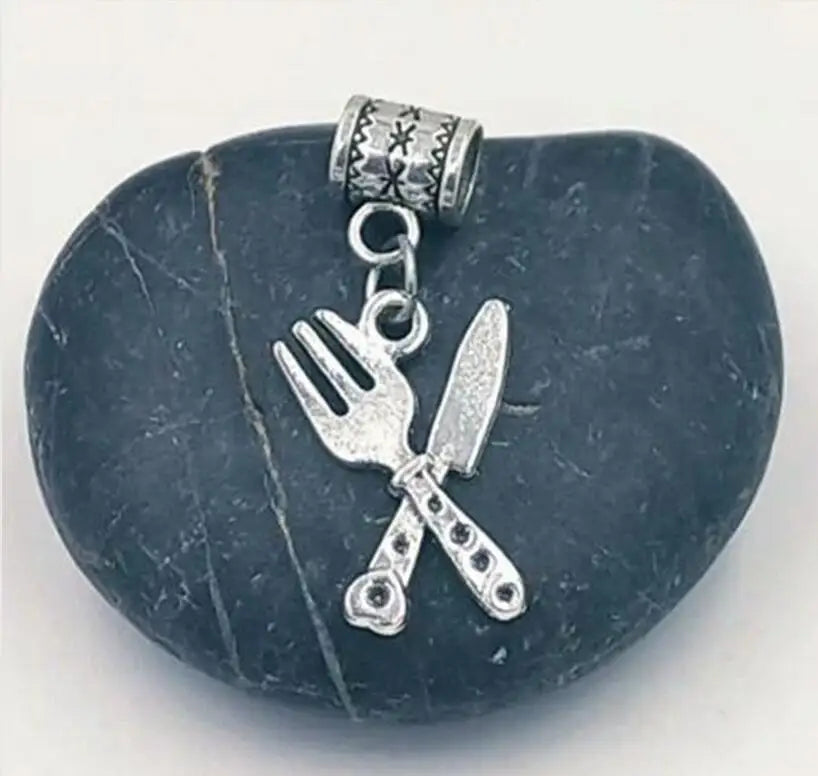 50 pcs Mix Fork Spoon Dangle Bead European Charm Bracelet Vintage Jewelry