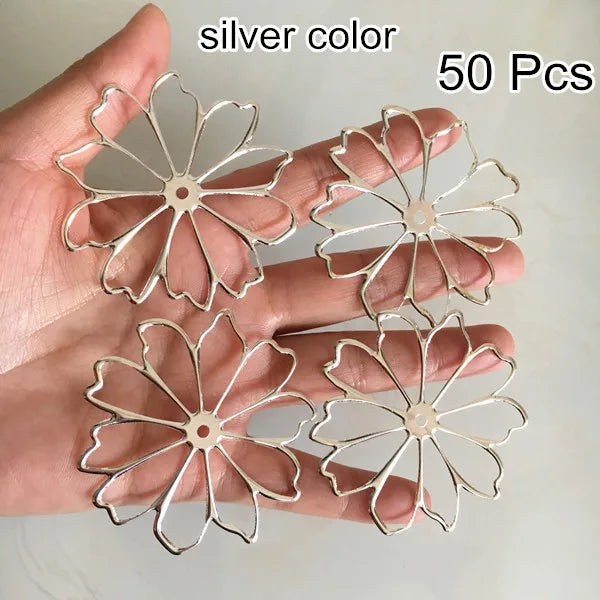 50 pcs Open Metal Flowers 60mm Silver Color DIY Jewelry Supplies