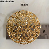 50 pcs Round Filigree Metal Stamping Part Ornament Gold/Bronze 45mm Flower