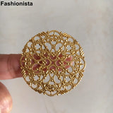 50 pcs Round Filigree Metal Stamping Part Ornament Gold/Bronze 45mm Flower