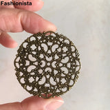 50 pcs Round Filigree Metal Stamping Part Ornament Gold/Bronze 45mm Flower