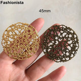50 pcs Round Filigree Metal Stamping Part Ornament Gold/Bronze 45mm Flower