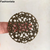 50 pcs Round Filigree Metal Stamping Part Ornament Gold/Bronze 45mm Flower