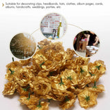 50 pcs Silk Roses Artificial Wedding Clips Flower Head (Golden)