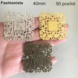 50 pcs Metal Filigree Flowers 40mm, Gold/Silver/Bronze, Flower Pattern Settings