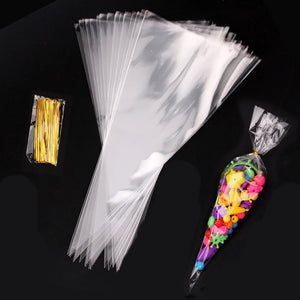 50 Clear Cellophane Candy Bags Wedding Birthday Party Favor Conical Storage Bag