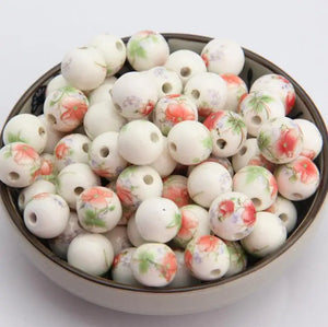50pcs Porcelain Beads, DIY Ceramic Loose Beads, Round Shape