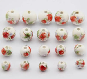 50pcs Porcelain Beads, DIY Ceramic Loose Beads, Round Shape
