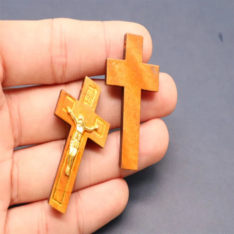 50 Wooden Jesus Cross Metal Jesus Pendant Charm Jewelry Accessories