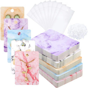 50 Marbling Earring Display Cards with Self-Seal Bags DIY Packing Cards