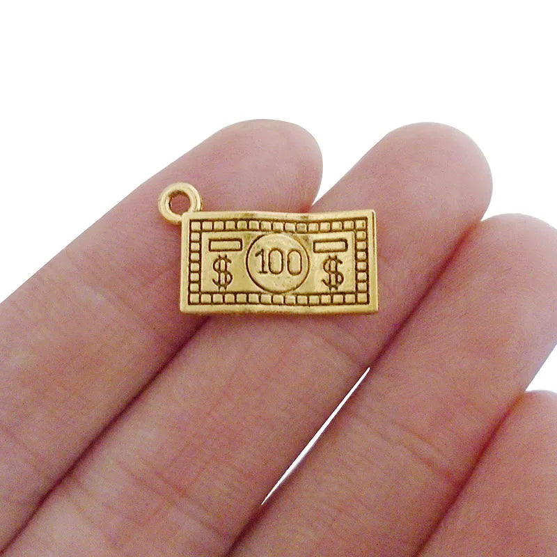 50 x Tibetan Silver/Gold 100 Dollar Banknotes Charms Pendant Beads for Necklace