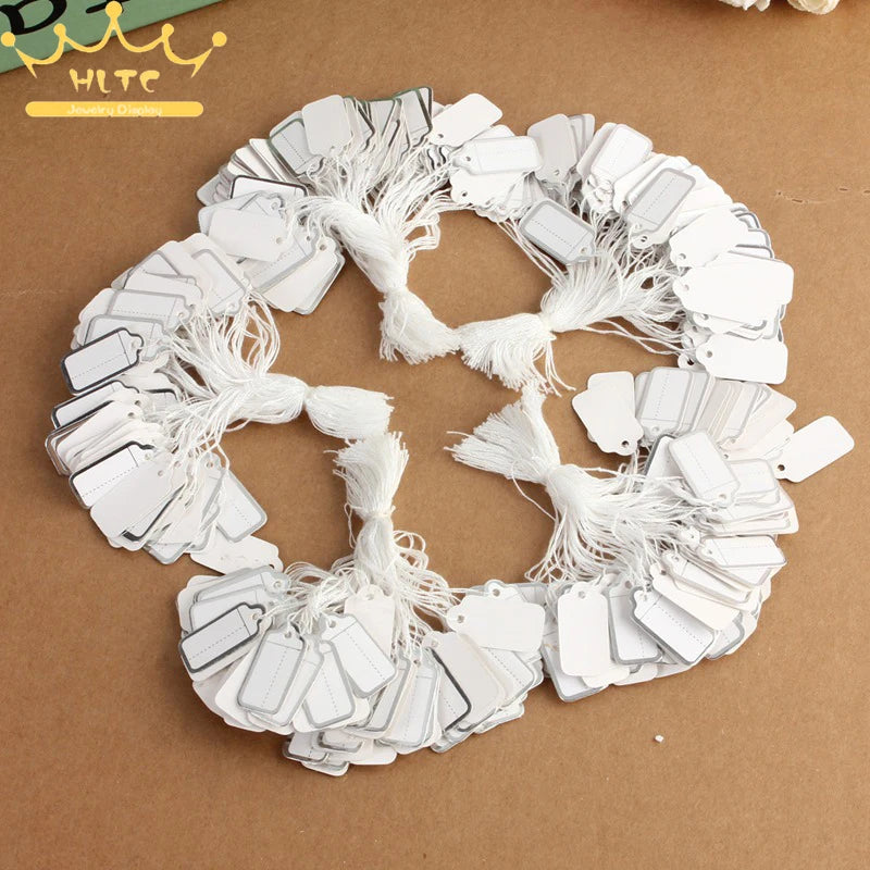500 Pcs Jewelry Strung Pricing Tags with String Silver Merchandise Cloth Label