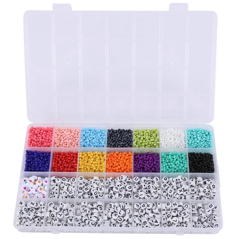 5000Pcs Beads Kit, 3mm Glass Seed Beads, Alphabet and Heart Shape Beads