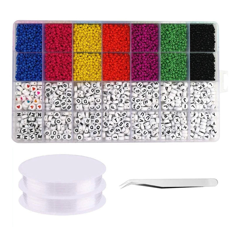 5000Pcs A-Z Letter Glass Beads DIY Jewelry Square Beaded Bracelet Material Kit