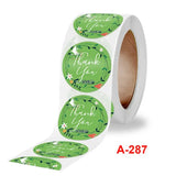 500Pcs 2.5cm Thank You Label Sticker Green Floral Design Round Shape