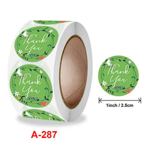 500Pcs 2.5cm Thank You Label Sticker Green Floral Design Round Shape