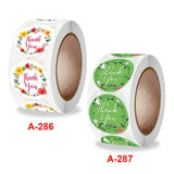 500Pcs 2.5cm Thank You Label Sticker Green Floral Design Round Shape