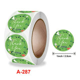 500Pcs 2.5cm Thank You Label Sticker Green Floral Design Round Shape