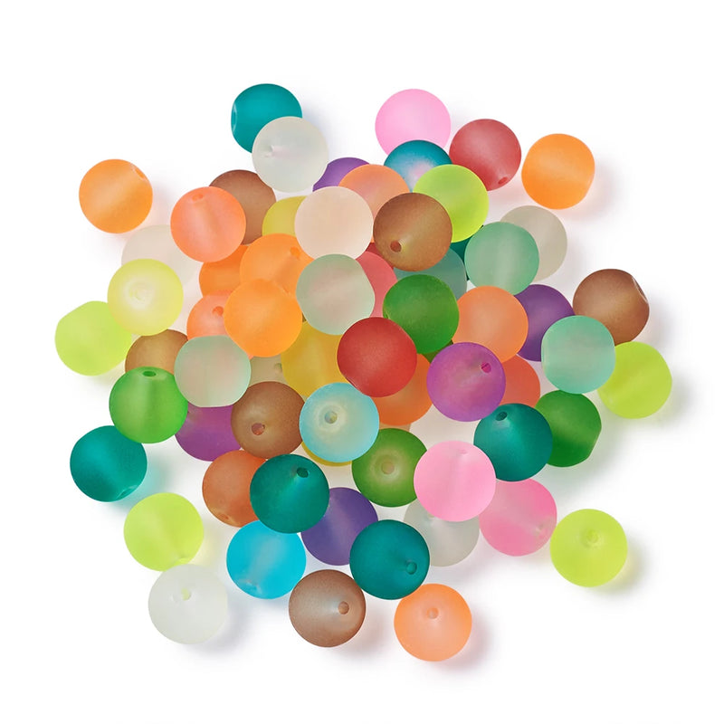 500Pcs Transparent Frosted Glass Beads Round Mixed Loose Beads DIY Bracelet