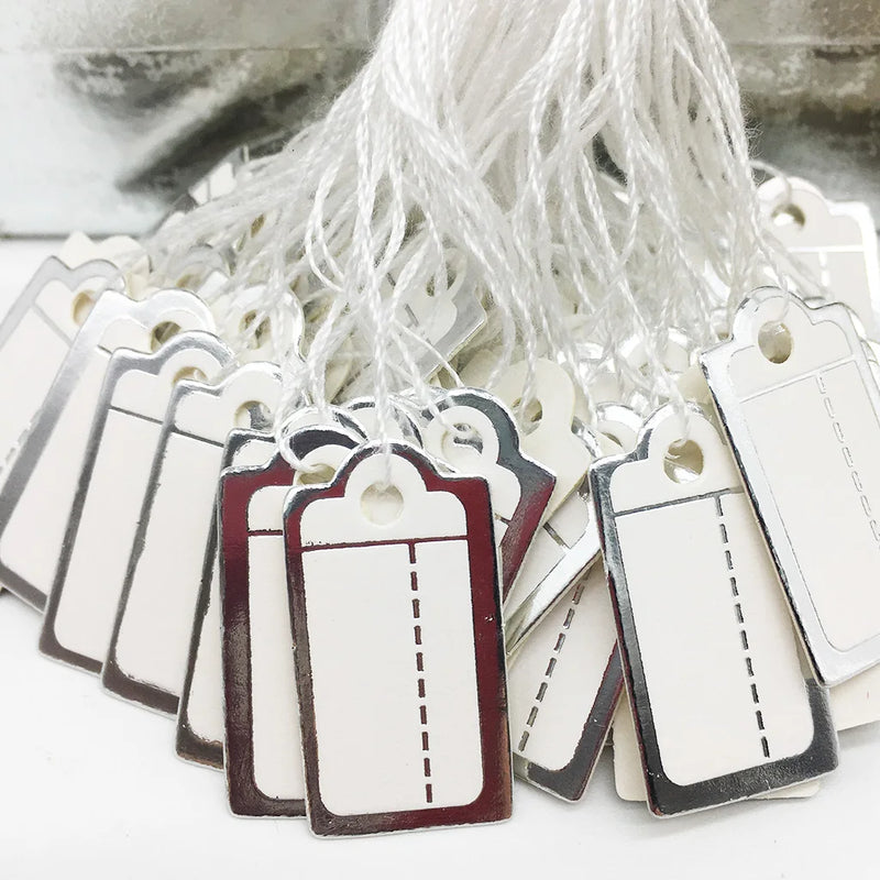 500Pcs/Lot 26*14mm Silver Paper Label Jewellery Handwritten Tag Cotton Rope