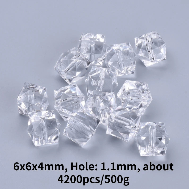 500g Transparent Acrylic Beads Faceted Cube Clear 6x6x4mm