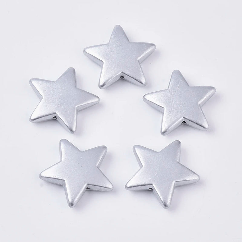 500g Matte Star Silver Acrylic Beads 20.5x22x5mm