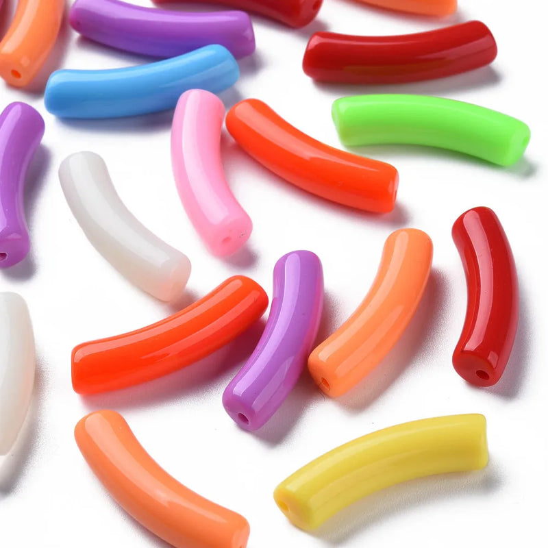 500g Opaque Acrylic Curved Tube Beads DIY Jewelry Making Mixed