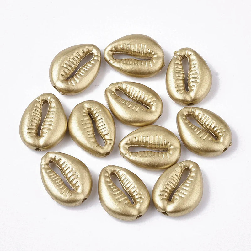 500g Matte Style Cowrie Shell Golden Acrylic Beads