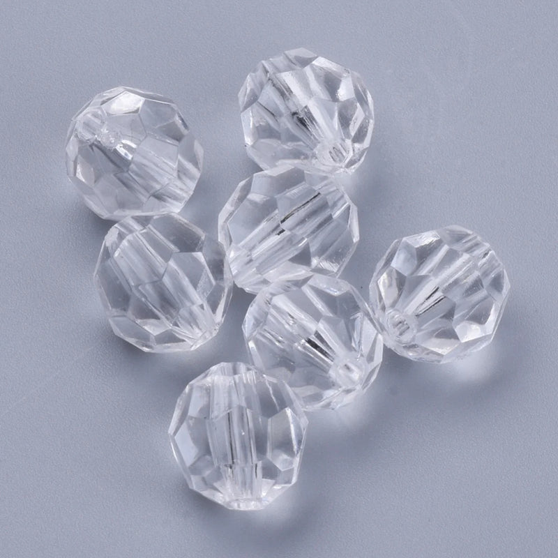 500g Acrylic Beads Faceted Round Clear 6x5.5mm