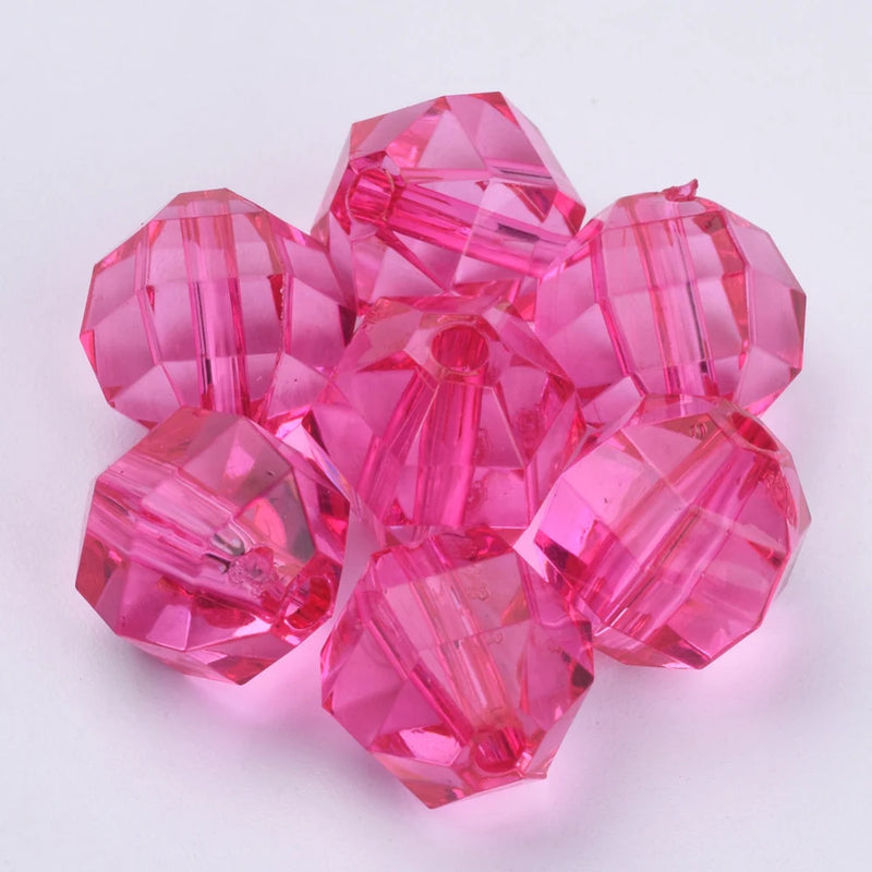 500g Hot Pink Acrylic Beads Faceted Round 20x20mm