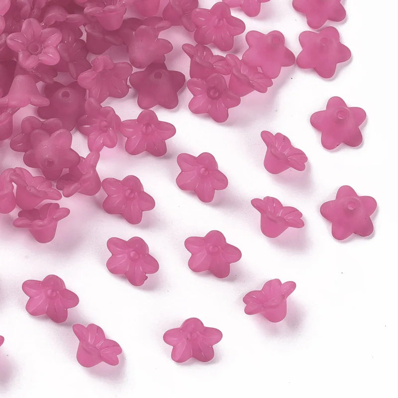 500g Flower Frosted Deep Pink Acrylic Beads 10x5mm