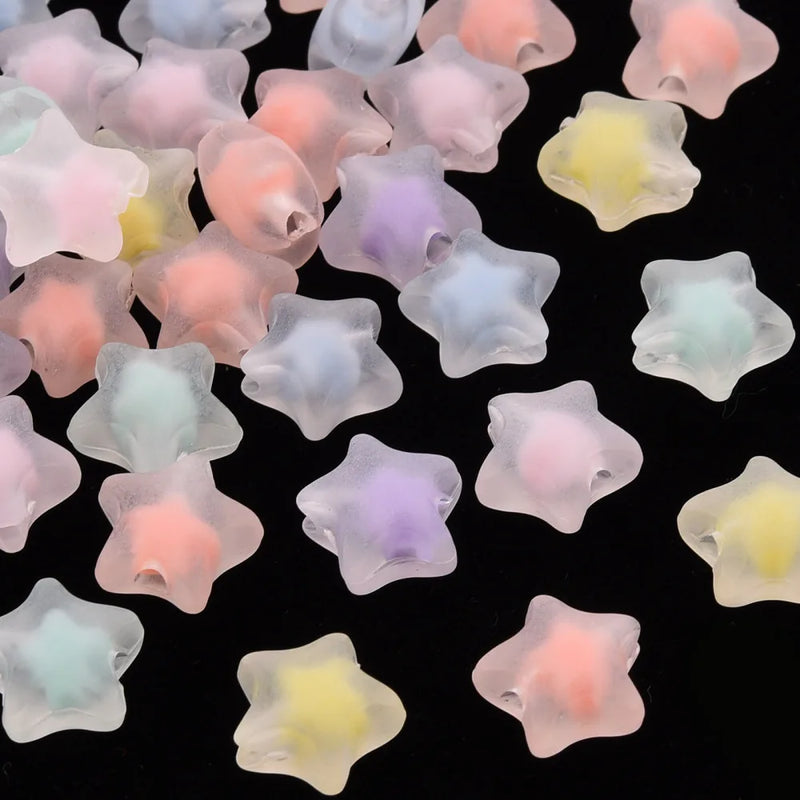 500g Transparent Acrylic Beads Star Mixed Frosted 10.5x11x7mm