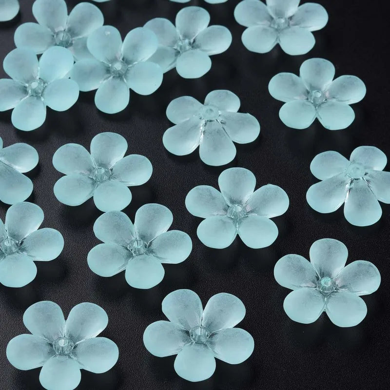 500g Frosted Cyan Acrylic Flower Beads 22x23x6.5mm