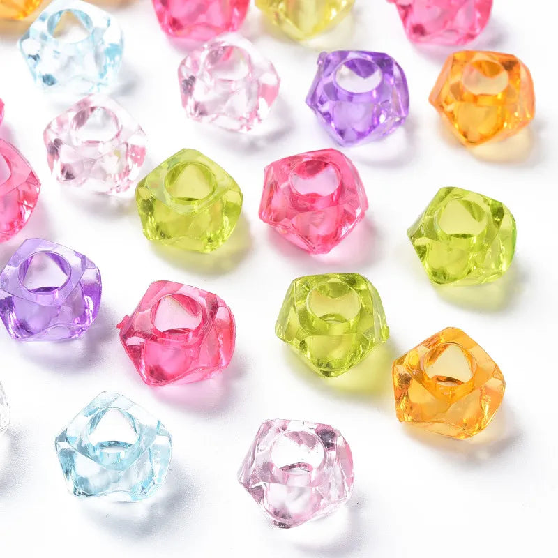 500g Acrylic European Beads Large Hole Faceted Mixed for Jewelry Making