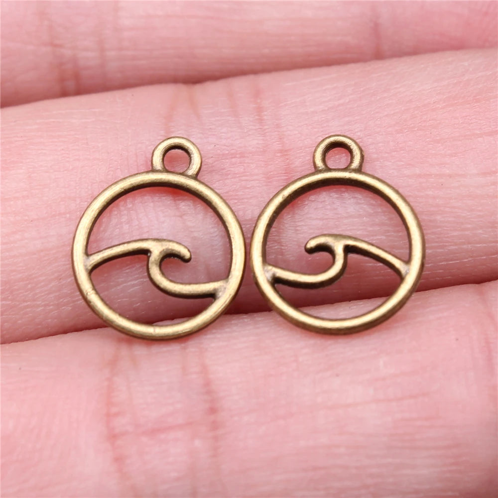500pcs 12x12mm Antique Silver Bronze Waves Charm Pendant Jewelry Making