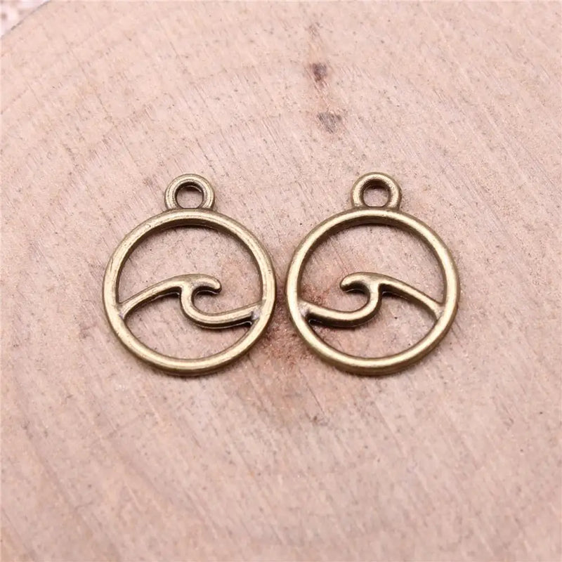 500pcs 12x12mm Antique Silver Bronze Waves Charm Pendant Jewelry Making