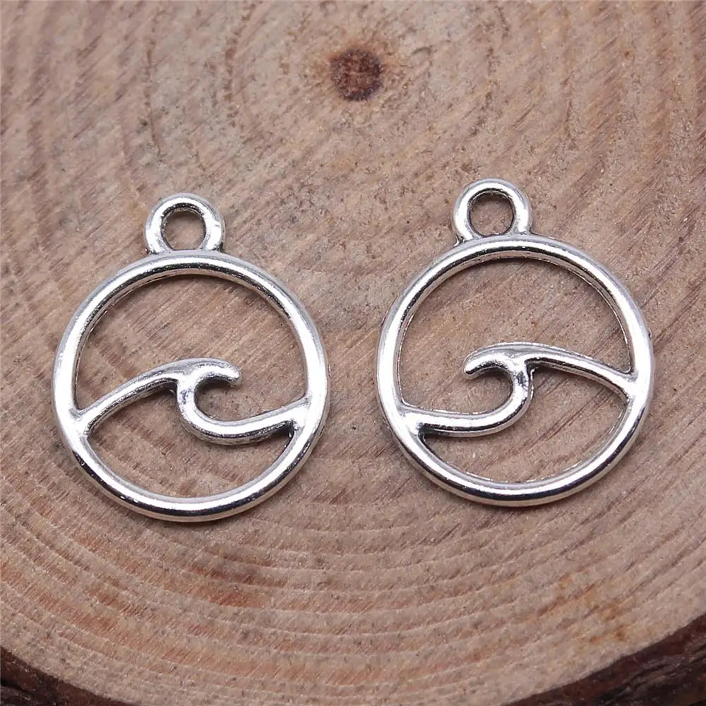 500pcs 12x12mm Antique Silver Bronze Waves Charm Pendant Jewelry Making